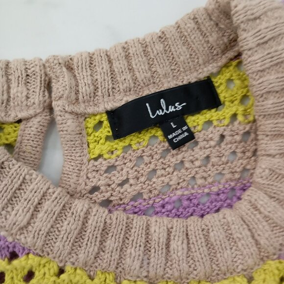 Lulus Striped Crochet Knit Sleeveless Sweater Top Size L Womens - Picture 2 of 8